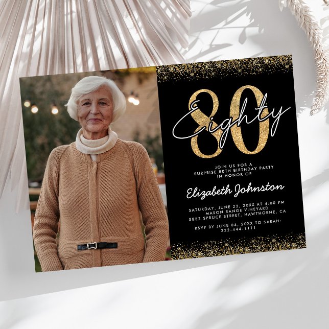 Elegant 80th Birthday Photo Invitation (Creator Uploaded)