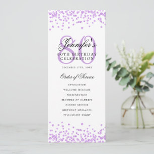 Elegant 80th Birthday Program Confetti Purple Invitation