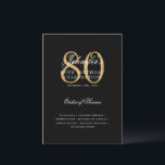 Elegant 80th Birthday Program Gold Black w/ Menu Invitation<br><div class="desc">Elegant "Birthday Party Program   Menu" design with a sophisticated typography script in Gold & Black w/ custom text.</div>