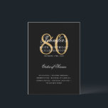 Elegant 80th Birthday Program Gold Black w/ Menu Invitation<br><div class="desc">Elegant "Birthday Party Program   Menu" design with a sophisticated typography script in Gold & Black w/ custom text.</div>