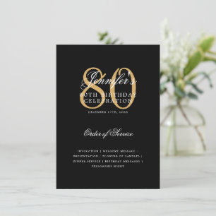 Elegant 80th Birthday Program Gold Black w/ Menu Invitation