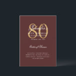 Elegant 80th Birthday Program Gold Burgundy Menu Invitation<br><div class="desc">Elegant "Birthday Party Program   Menu" design with a sophisticated typography script in Gold & Burgundy w/ custom text.</div>