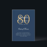 Elegant 80th Birthday Program Gold Navy Menu Invitation<br><div class="desc">Elegant "Birthday Party Program   Menu" design with a sophisticated typography script in Gold & Navy w/ custom text.</div>