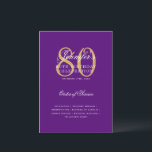 Elegant 80th Birthday Program Gold Purple Menu Invitation<br><div class="desc">Elegant "Birthday Party Program   Menu" design with a sophisticated typography script in Gold & Purple w/ custom text.</div>