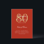 Elegant 80th Birthday Program Gold Red Menu Invitation<br><div class="desc">Elegant "Birthday Party Program   Menu" design with a sophisticated typography script in Gold & Red w/ custom text.</div>