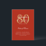 Elegant 80th Birthday Program Gold Red Menu Invitation<br><div class="desc">Elegant "Birthday Party Program   Menu" design with a sophisticated typography script in Gold & Red w/ custom text.</div>