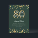 Elegant 80th Birthday Program Menu Gold Green  Invitation<br><div class="desc">Elegant "Birthday Party Program" design with faux glitter confetti and custom text.</div>