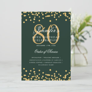 Elegant 80th Birthday Program Menu Gold Green  Invitation