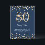 Elegant 80th Birthday Program Menu Gold Navy Blue  Invitation<br><div class="desc">Elegant "Birthday Party Program" design with faux glitter confetti and custom text.</div>