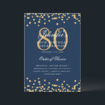Elegant 80th Birthday Program Menu Gold Navy Blue  Invitation<br><div class="desc">Elegant "Birthday Party Program" design with faux glitter confetti and custom text.</div>