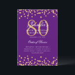 Elegant 80th Birthday Program Menu Gold Purple  Invitation<br><div class="desc">Elegant "Birthday Party Program" design with faux glitter confetti and custom text.</div>