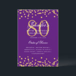 Elegant 80th Birthday Program Menu Gold Purple  Invitation<br><div class="desc">Elegant "Birthday Party Program" design with faux glitter confetti and custom text.</div>