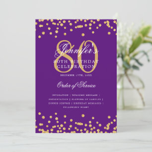 Elegant 80th Birthday Program Menu Gold Purple  Invitation