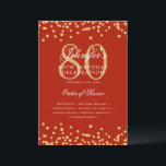 Elegant 80th Birthday Program Menu Gold Red  Invitation<br><div class="desc">Elegant "Birthday Party Program" design with faux glitter confetti and custom text.</div>