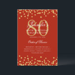 Elegant 80th Birthday Program Menu Gold Red  Invitation<br><div class="desc">Elegant "Birthday Party Program" design with faux glitter confetti and custom text.</div>