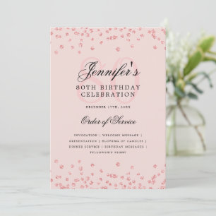 Elegant 80th Birthday Program Menu Rose Gold Blush Invitation