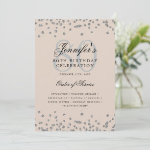 Elegant 80th Birthday Program Menu Silver Beige  Invitation