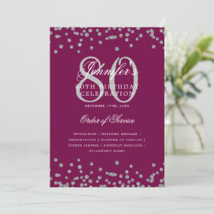 Elegant 80th Birthday Program Menu Silver Magenta Invitation