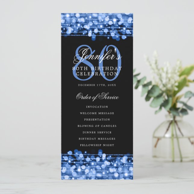 Elegant 80th Birthday Program Navy Blue Thank You Invitation (Standing Front)