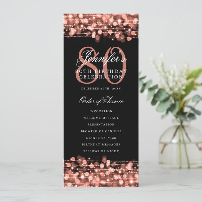 Elegant 80th Birthday Program Rose Gold Thank You Invitation (Standing Front)
