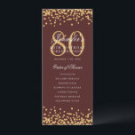 Elegant 80th Birthday Program Thanks Gold Burgundy Invitation<br><div class="desc">Elegant "Birthday Party Program" design with faux glitter confetti and custom text.</div>