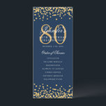 Elegant 80th Birthday Program Thanks Gold Navy Invitation<br><div class="desc">Elegant "Birthday Party Program" design with faux glitter confetti and custom text.</div>