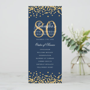 Elegant 80th Birthday Program Thanks Gold Navy Invitation