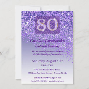 Elegant 80th Birthday Purple Glitter Invitation