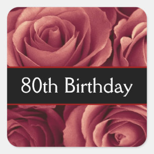 Elegant 80th Birthday Red Roses Square Sticker