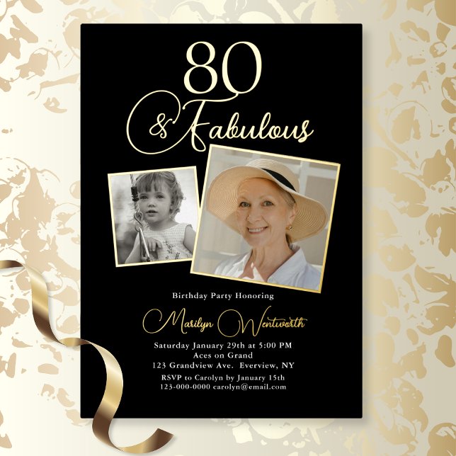 Elegant 80th Birthday Script Photo (Gold Foil )