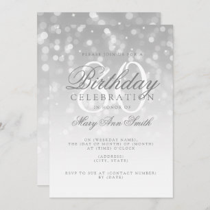 Elegant 80th Birthday Silver Bokeh Sparkle Lights Invitation