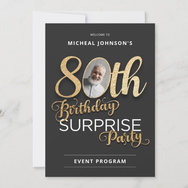 Elegant 80th Birthday Surprise Party Program Invitation (Front)