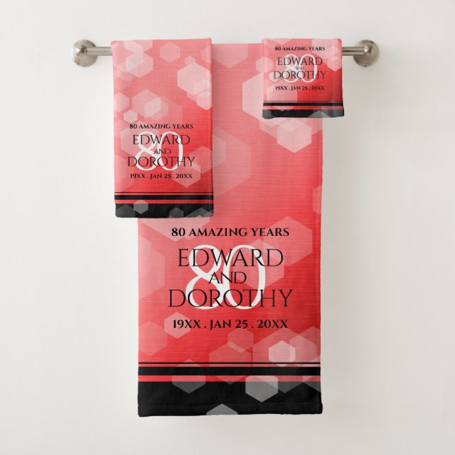 Elegant 80th Ruby Wedding Anniversary Bath Towel Set (Insitu)