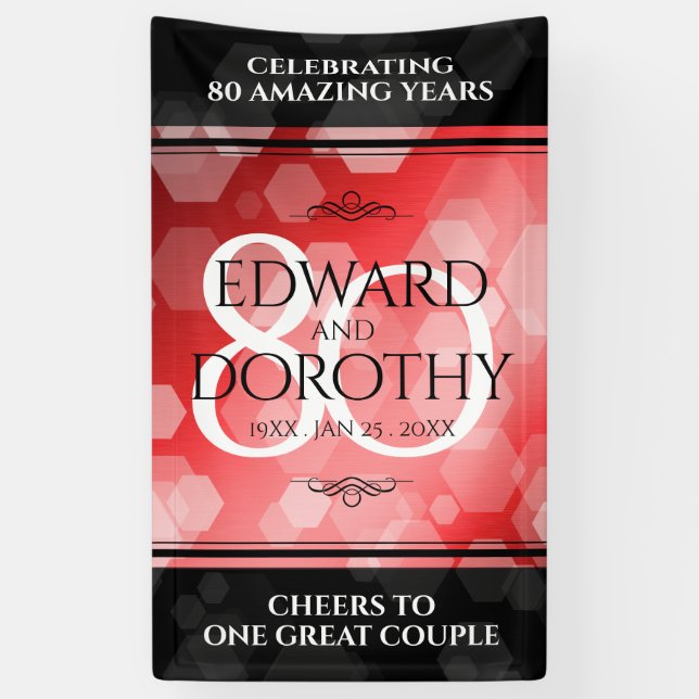 Elegant 80th Ruby Wedding Anniversary Celebration Banner (Vertical)