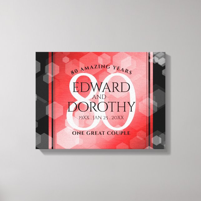 Elegant 80th Ruby Wedding Anniversary Celebration Canvas Print (Front)
