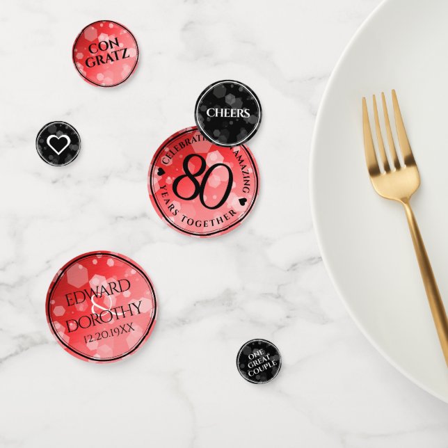 Elegant 80th Ruby Wedding Anniversary Celebration Confetti (Group)