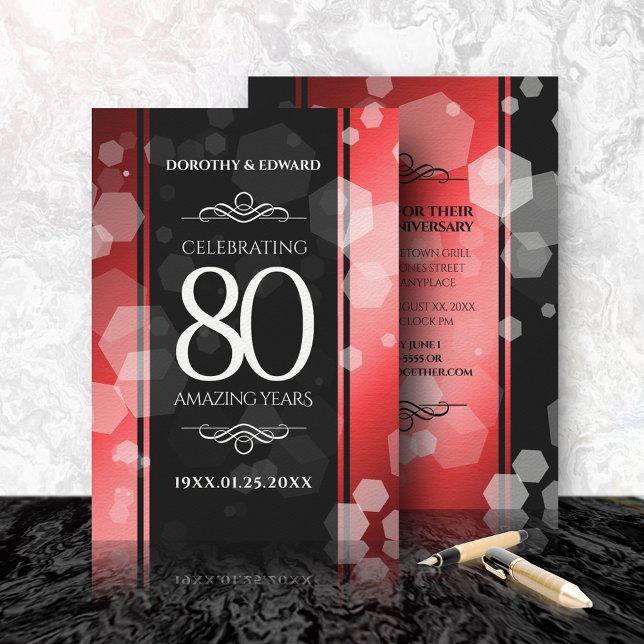 Elegant 80th Ruby Wedding Anniversary Celebration Invitation (Creator Uploaded)