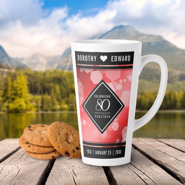 Elegant 80th Ruby Wedding Anniversary Celebration Latte Mug (Elegant 80th Ruby Wedding Anniversary Tall Latte Mug Cover Photo.)