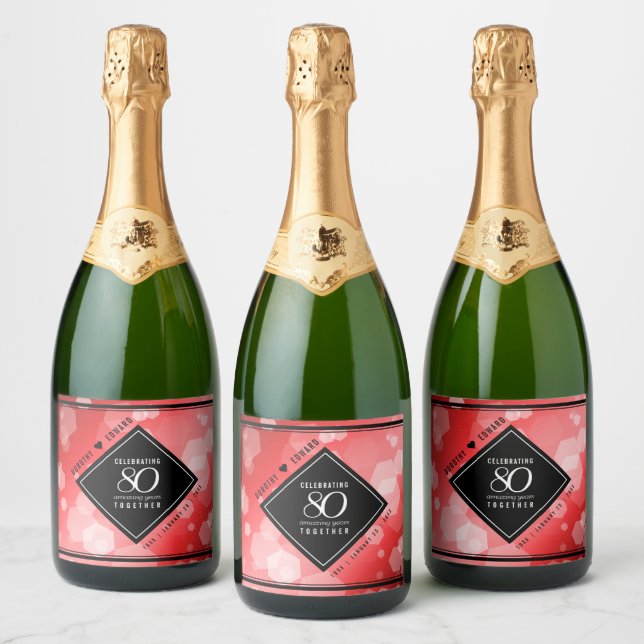 Elegant 80th Ruby Wedding Anniversary Celebration Sparkling Wine Label (Bottles)
