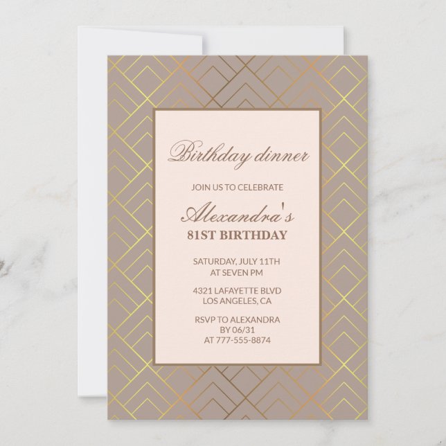 Elegant 81st birthday invitations Gold Dinner (Front)