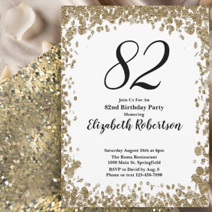Elegant 82nd Birthday Invitation For Her in Gold