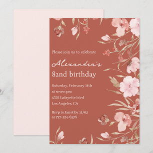 Elegant 82nd birthday invitations Floral Chic 