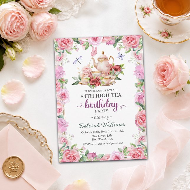 Elegant 84th Birthday High Tea Party  Invitation (Creator Uploaded)
