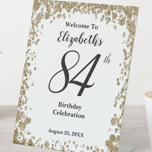 Elegant 84th Birthday Welcome Sign Gold Sequins