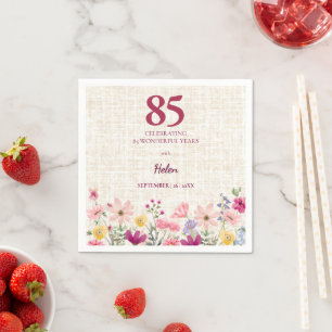 Elegant 85th Birthday for Her - Linen Floral Napkin
