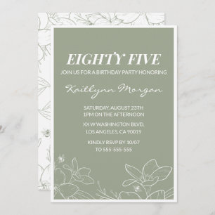 Elegant 85th birthday invitations Floral Green