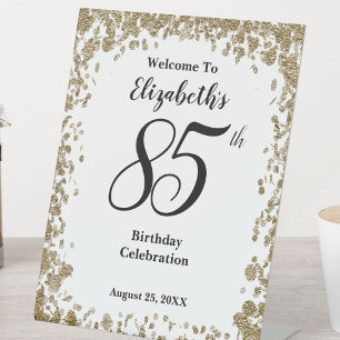 Elegant 85th Birthday Welcome Sign Gold Sequins
