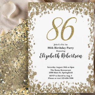 Elegant 86th Birthday Invitation For Her in Gold