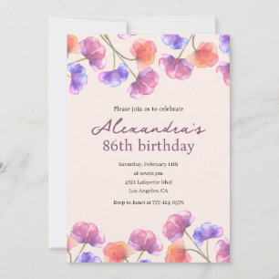 Elegant 86th birthday invitations Boho Floral Chic