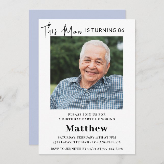 Elegant 86th birthday invitations Men Photo (Front/Back)